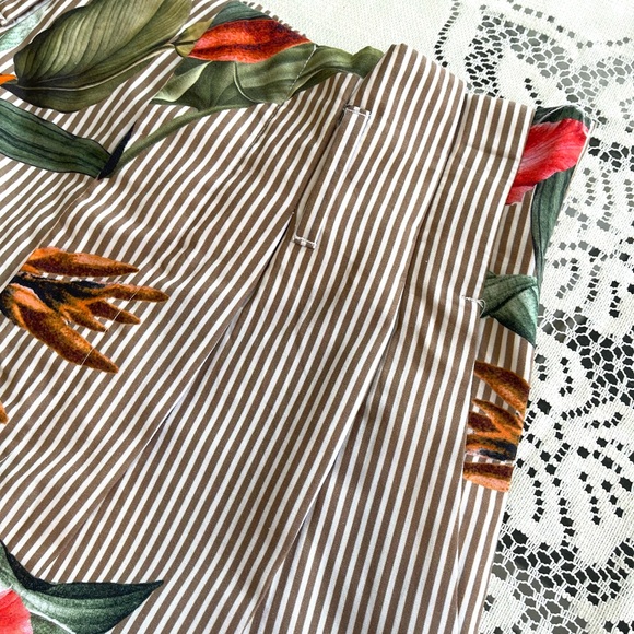 Zara Brown Striped Floral Pants - Picture 4 of 10